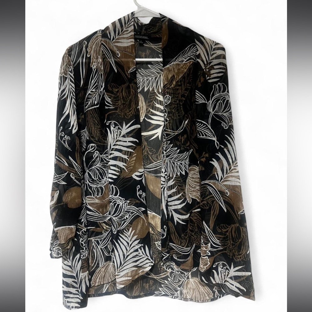 Notations Black and Brown Leaf Pattern Sheer Top